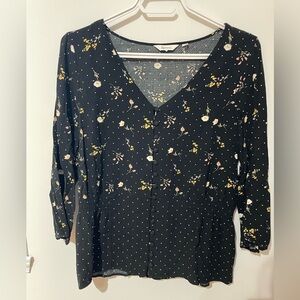 Floral Black Button-Up Women's Top